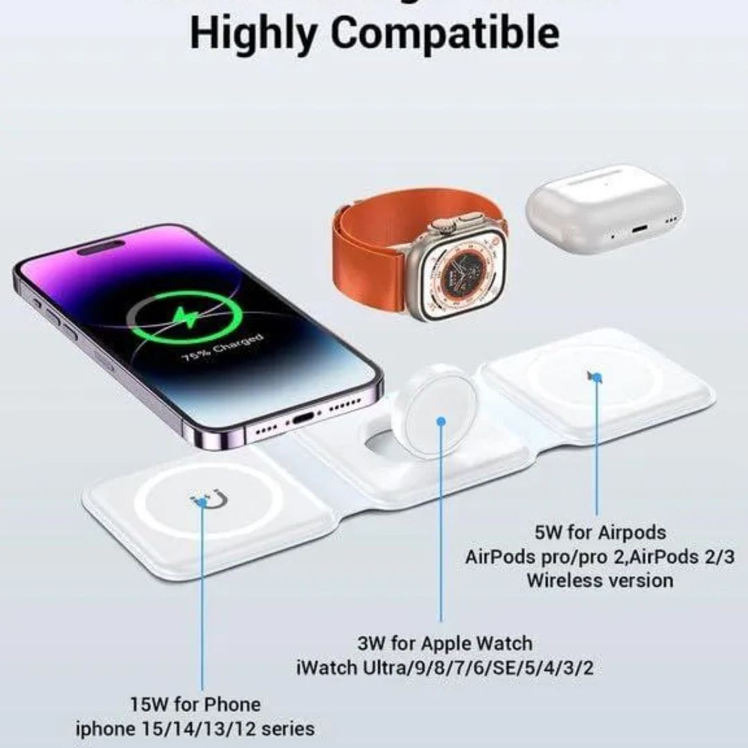MAGNETIC FOLDABLE 3 IN 1 MAG-SAFE CHARGER