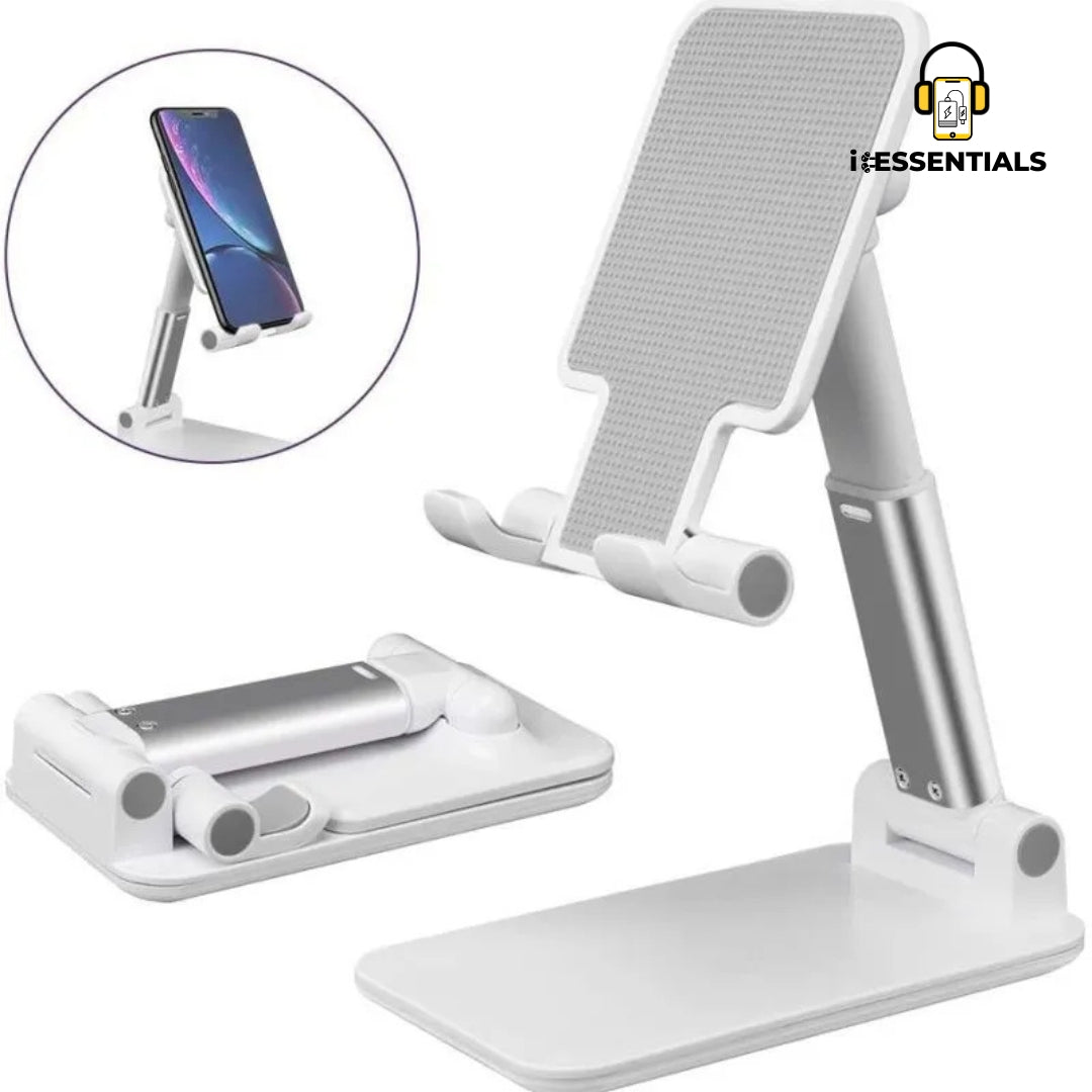 ADJUSTABLE FOLDING DESK PHONE AND TABLET STAND (WHITE)