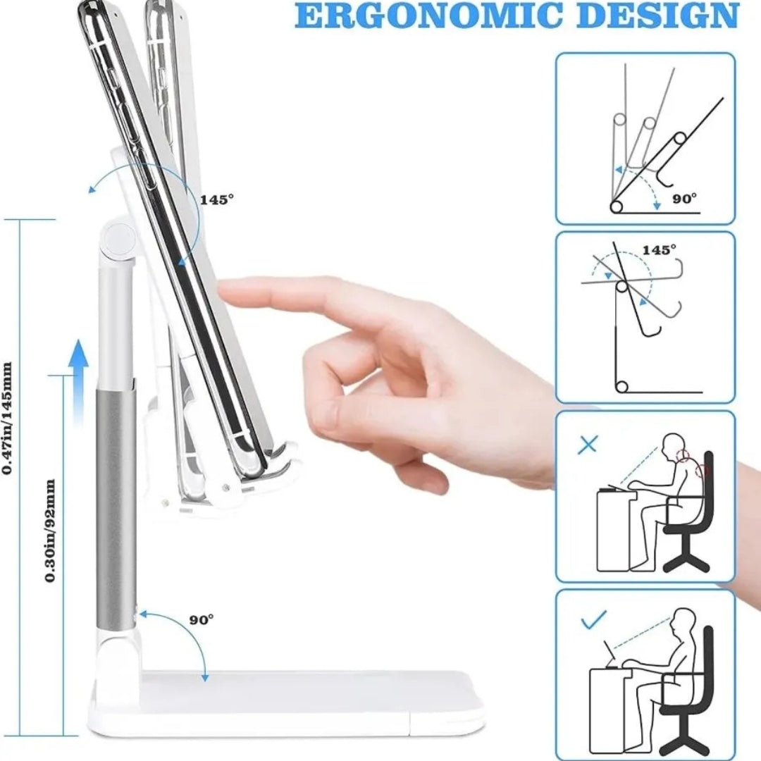ADJUSTABLE FOLDING DESK PHONE AND TABLET STAND (WHITE)
