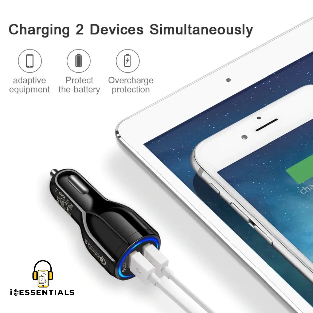 DUAL PORT CAR CHARGER IN BLACK