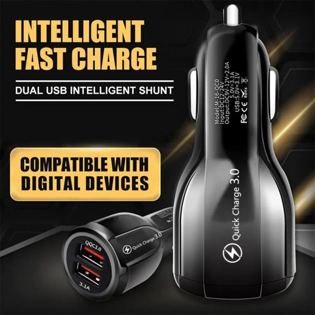 DUAL PORT CAR CHARGER IN BLACK