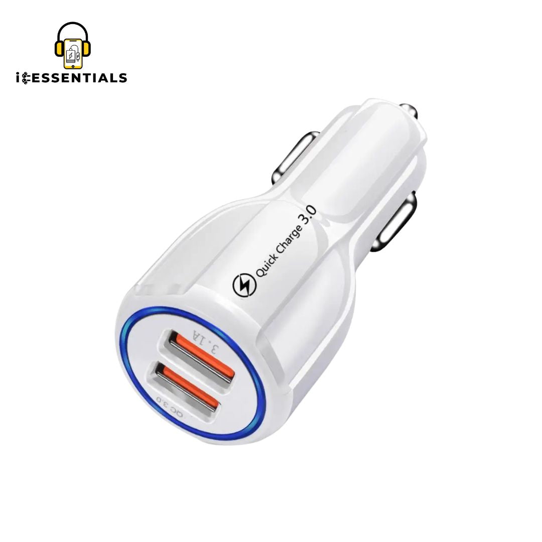 DUAL PORT CAR CHARGER IN WHITE