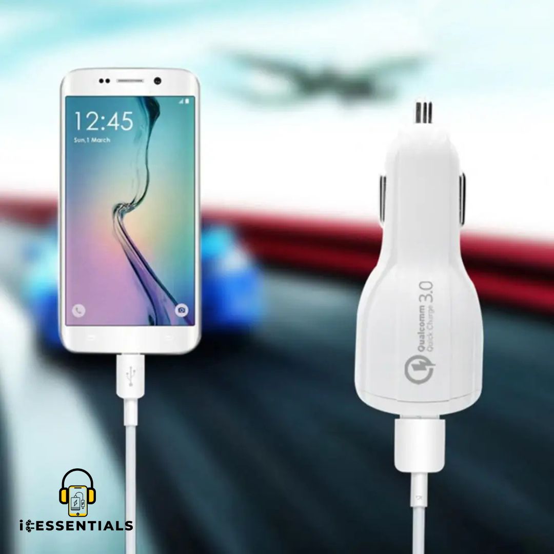 DUAL PORT CAR CHARGER IN WHITE
