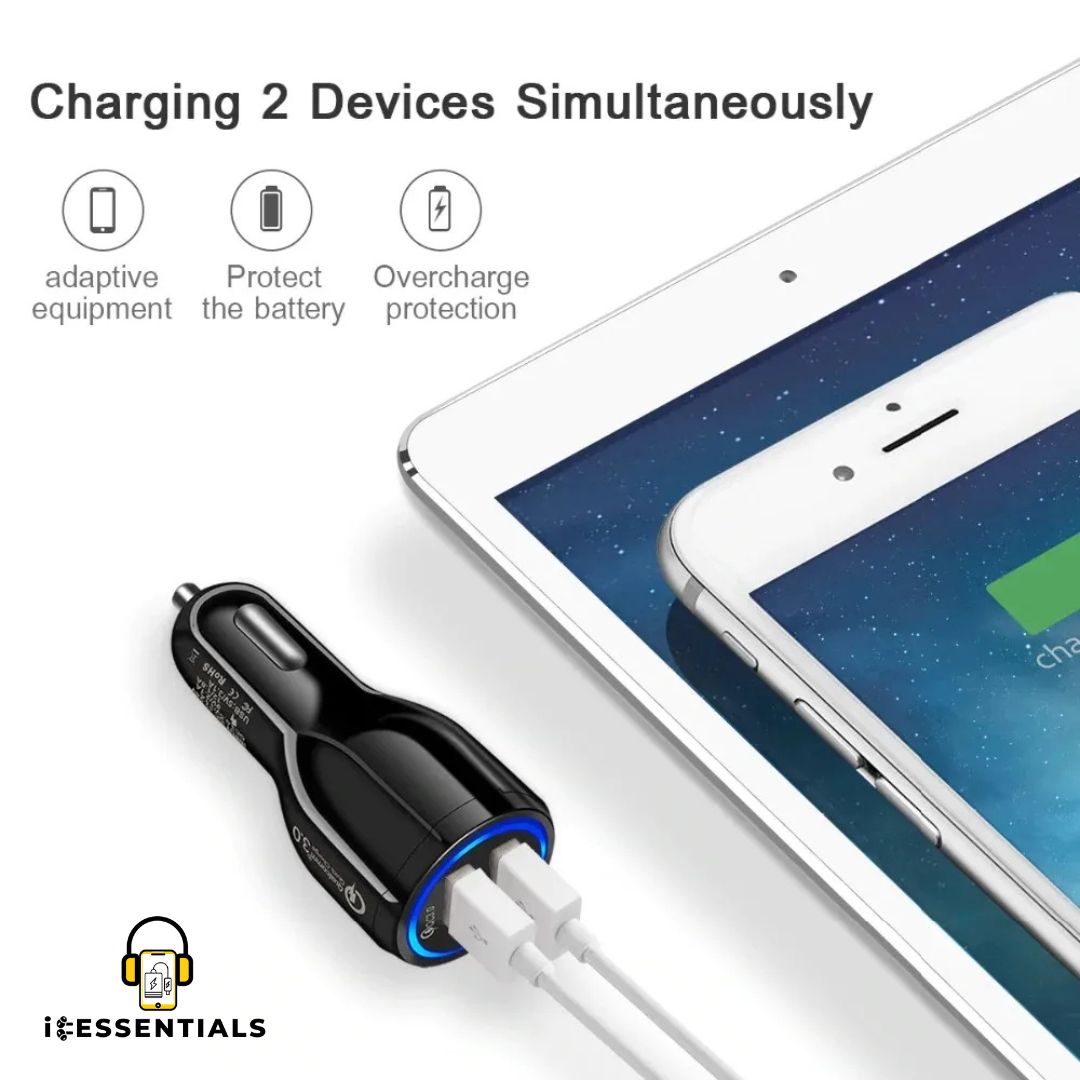 DUAL PORT CAR CHARGER IN WHITE