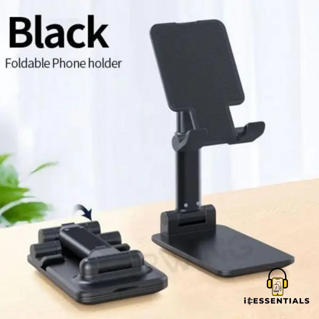 ADJUSTABLE FOLDING DESK PHONE AND TABLET STAND (BLACK)